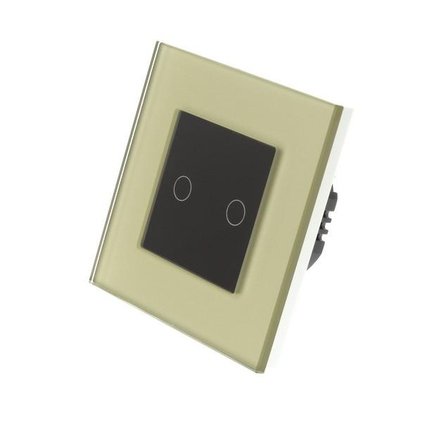 I LumoS Luxury Gold Glass Frame & Black Insert LED Remote On/Off Touch Light Switches