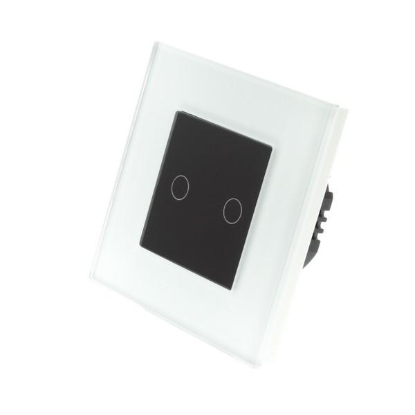 I LumoS Luxury White Glass Frame & Black Insert LED WIFI RF On/Off Touch Light Switches