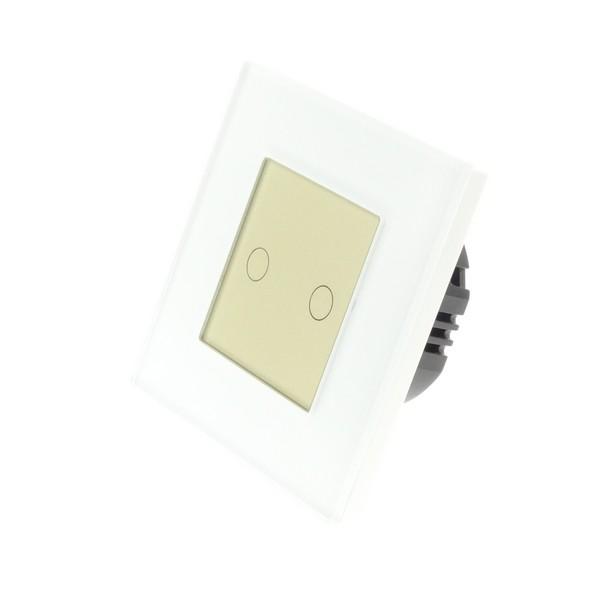 I LumoS Luxury White Glass Frame & Gold Insert Wirefree RF Touch  Light Switches