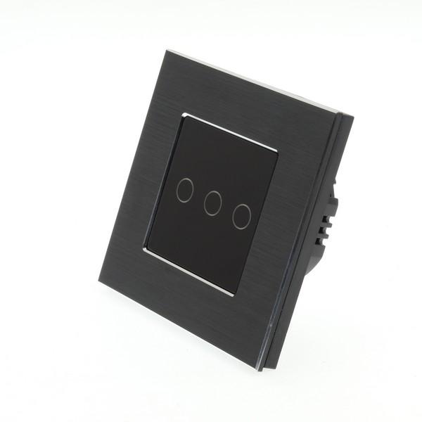 I LumoS Luxury Black Brushed Aluminium Frame & Black Insert LED Dimmer Touch Light Switches