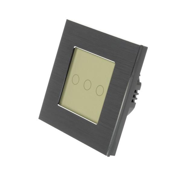 I LumoS Luxury Black Brushed Aluminium Frame & Gold Insert LED WIFI RF Dimmer Touch Light Switches