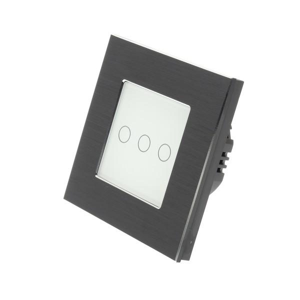 I LumoS Luxury Black Brushed Aluminium Frame & White Insert LED WIFI RF Dimmer Touch Light Switches