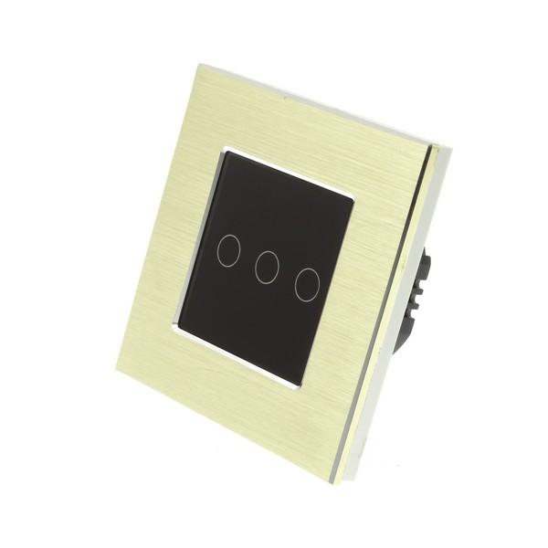 I LumoS Luxury Gold Brushed Aluminium Frame & Black Insert LED Dimmer Touch Light Switches