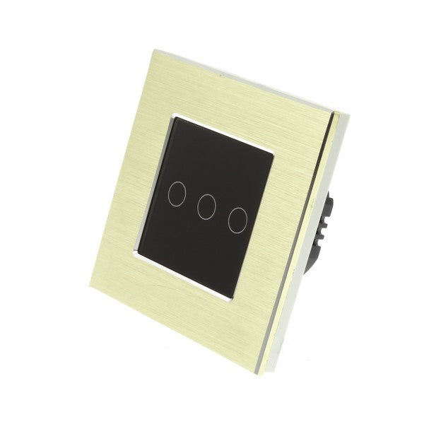 I LumoS Luxury Gold Brushed Aluminium Frame & Black Insert LED On/Off Touch Light Switches