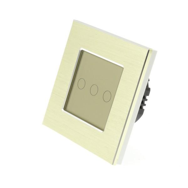 I LumoS Luxury Gold Brushed Aluminium Frame & Gold Insert LED Dimmer Touch Light Switches