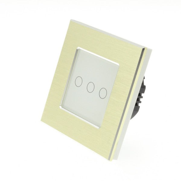 I LumoS Luxury Gold Brushed Aluminium Frame & White Insert LED On/Off Touch Light Switches