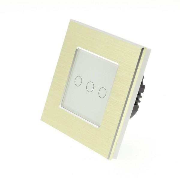 I LumoS Luxury Gold Brushed Aluminium Frame & White Insert LED Remote Dimmer Touch Light Switches