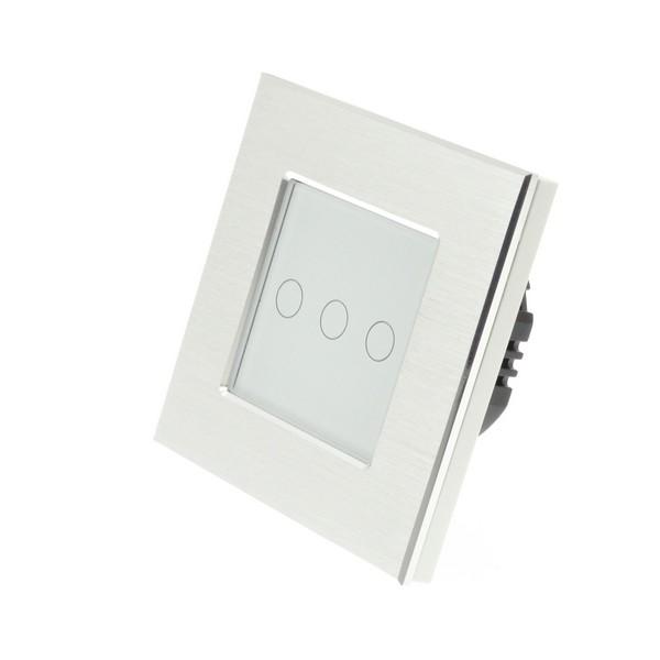 I LumoS Luxury Silver Brushed Aluminium Frame & White Insert LED WIFI RF Dimmer Touch Light Switches