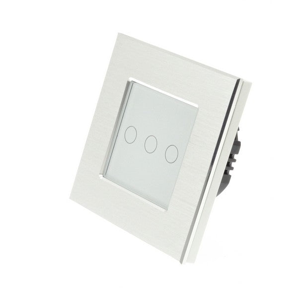 I LumoS Luxury Silver Brushed Aluminium Frame & White Insert LED On/Off Touch Light Switches