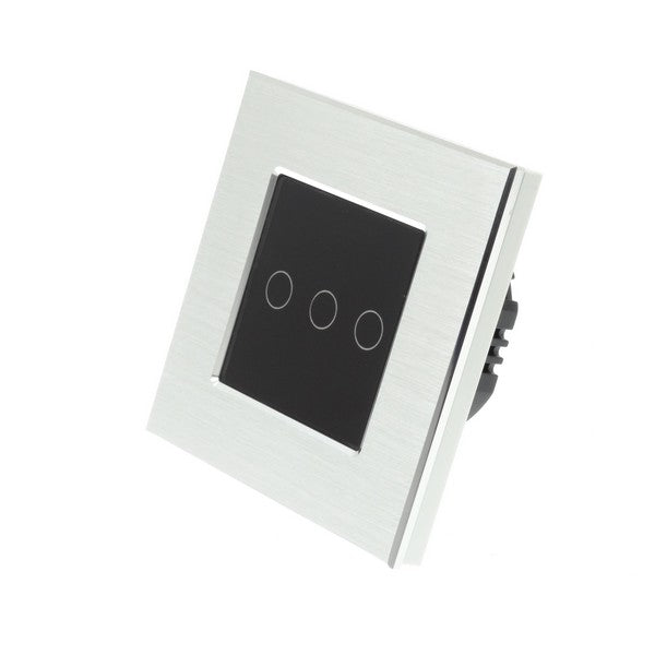 I LumoS Luxury Silver Brushed Aluminium Frame & Black Insert LED On/Off Touch Light Switches