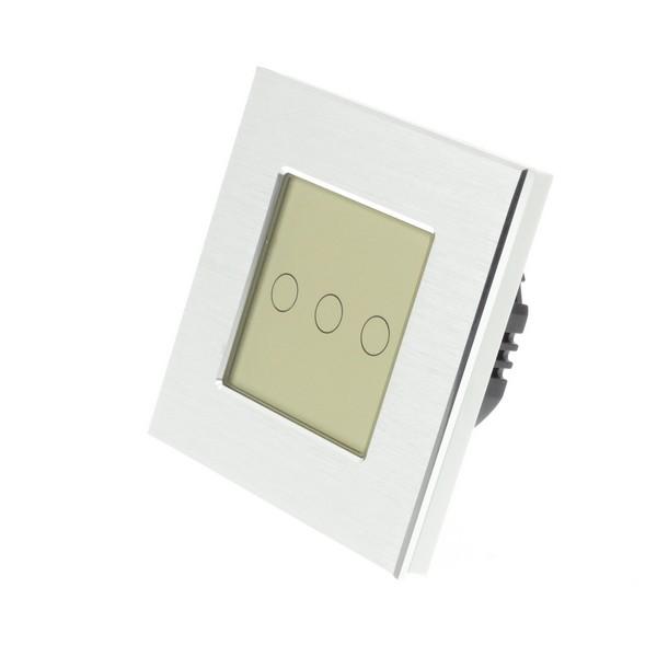 I LumoS Luxury Silver Brushed Aluminium Frame & Gold Insert LED Dimmer Touch Light Switches