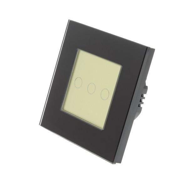 I LumoS Luxury Black Glass Frame & Gold Insert LED WIFI RF On/Off Touch Light Switches