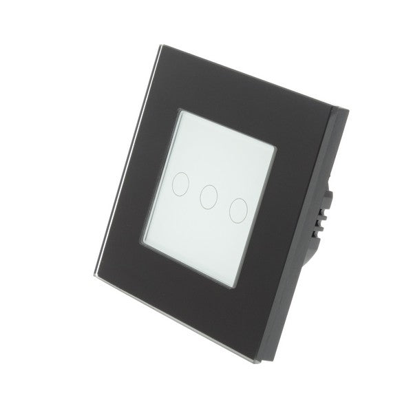 I LumoS Luxury Black Glass Frame & White Insert LED On/Off Touch Light Switches