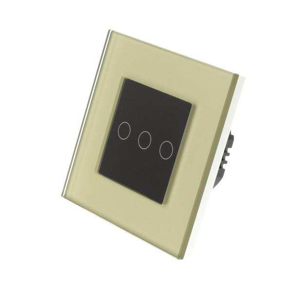 I LumoS Luxury Gold Glass Frame & Black Insert LED Dimmer Touch Light Switches