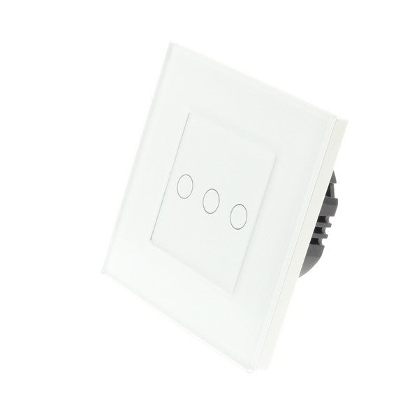 I LumoS Luxury White Glass Frame & White Insert LED Dimmer Touch Light Switches