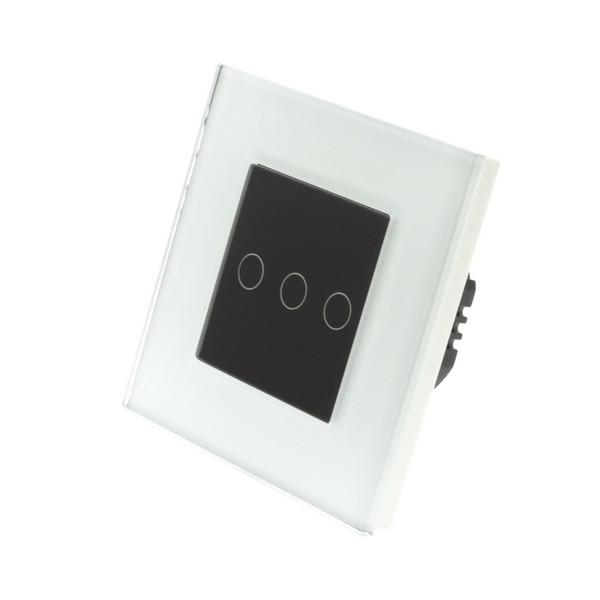 I LumoS Luxury White Glass Frame & Black Insert LED WIFI RF On/Off Touch Light Switches