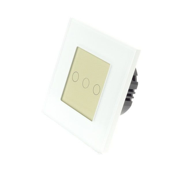 I LumoS Luxury White Glass Frame & Gold Insert LED On/Off Touch Light Switches