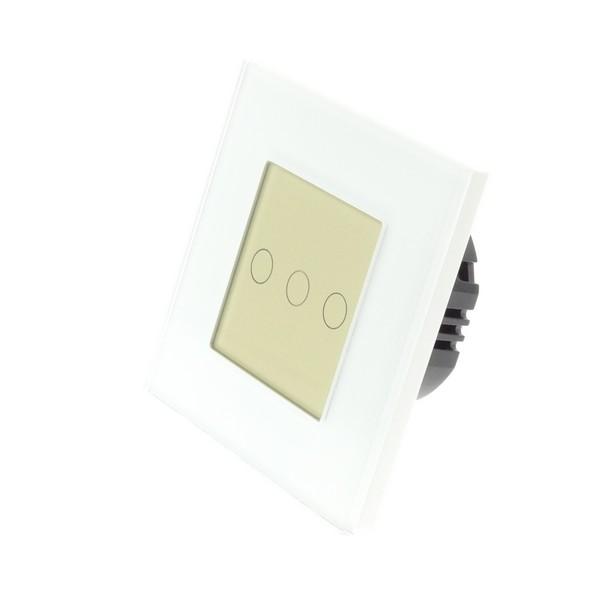 I LumoS PRO White Glass Frame & Gold Insert LED Smart WI-FI + RF On/Off Touch Light Switches