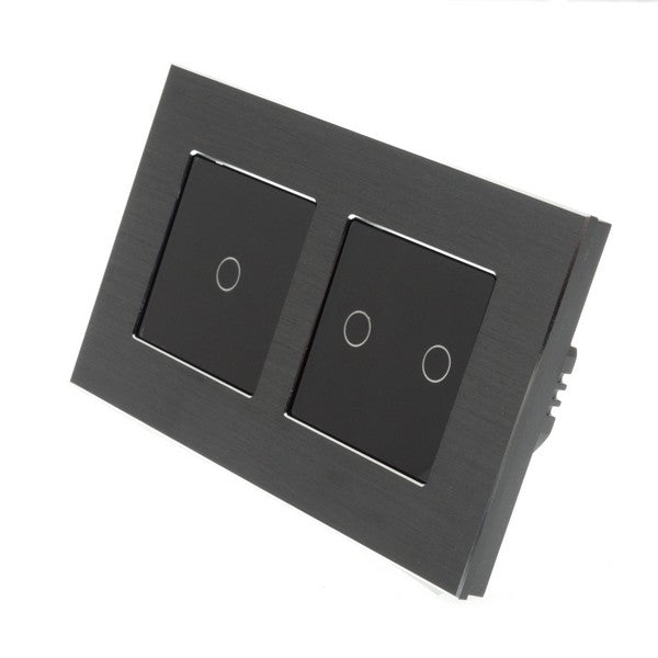 I LumoS Luxury Black Brushed Aluminium Double Frame Touch Remote Dimmer & Remote On/off Combination LED Light Switches