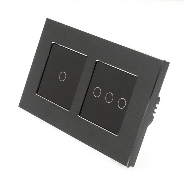 I LumoS Luxury Black Aluminium Double Frame Touch Dimmer & On/off Combination LED Light Switches