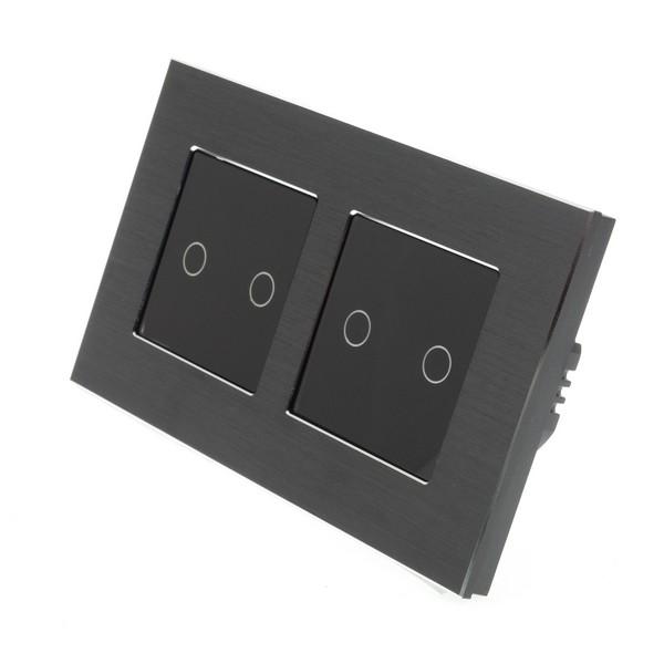 I LumoS Luxury Black Brushed Aluminium Frame & Black Insert LED Dimmer Touch Light Switches