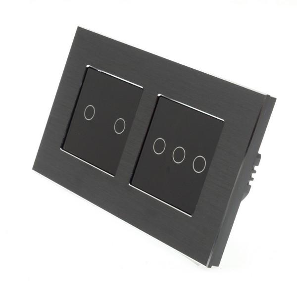 I LumoS Luxury Black Brushed Aluminium Frame & Black Insert LED WIFI RF Dimmer Touch Light Switches