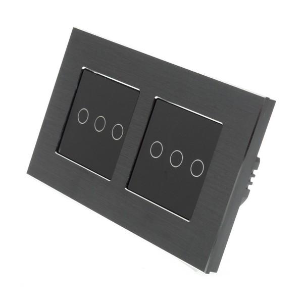 I LumoS Luxury Black Brushed Aluminium Frame & Black Insert LED WIFI RF On/Off Touch Light Switches