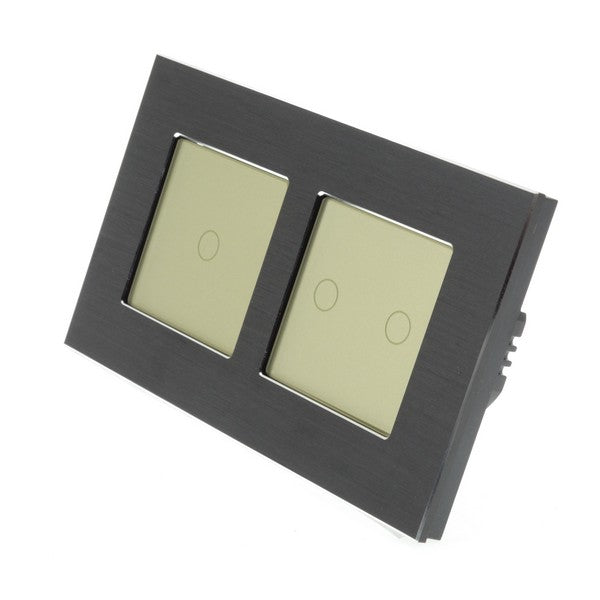 I LumoS Luxury Black Brushed Aluminium Double Frame Touch Remote Dimmer & Remote On/off Combination LED Light Switches