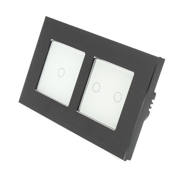 I LumoS Luxury Black Aluminium Double Frame Touch Dimmer & On/off Combination LED Light Switches