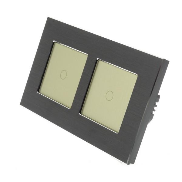 I LumoS Luxury Black Brushed Aluminium Frame & Gold Insert LED Dimmer Touch Light Switches