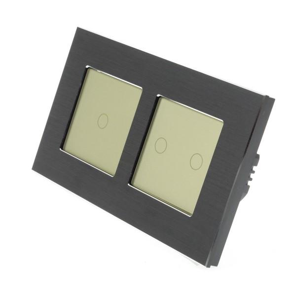 I LumoS Luxury Black Brushed Aluminium Frame & Gold Insert LED Remote Dimmer Touch Light Switches