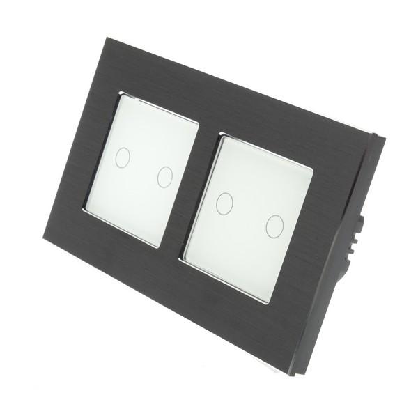 I LumoS PRO Black Brushed Aluminium Frame & White Insert LED Smart WI-FI + RF On/Off Touch Light Switches