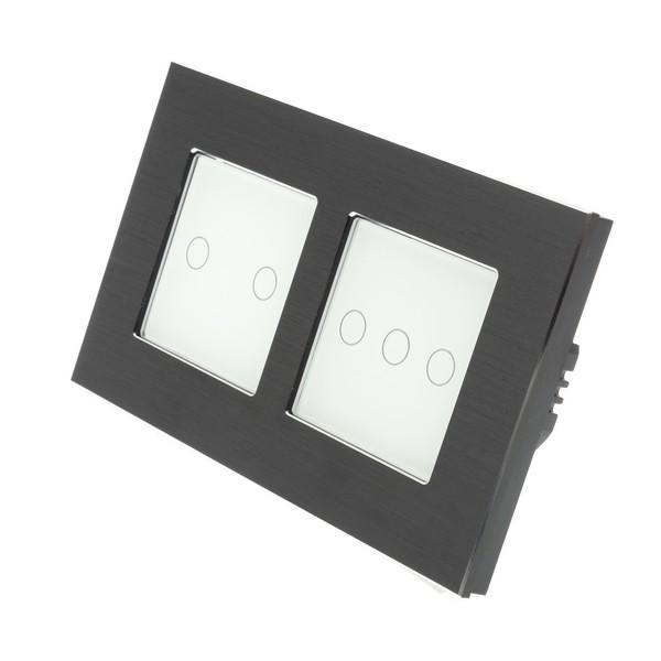 I LumoS Luxury Black Brushed Aluminium Frame & White Insert LED WIFI RF Dimmer Touch Light Switches