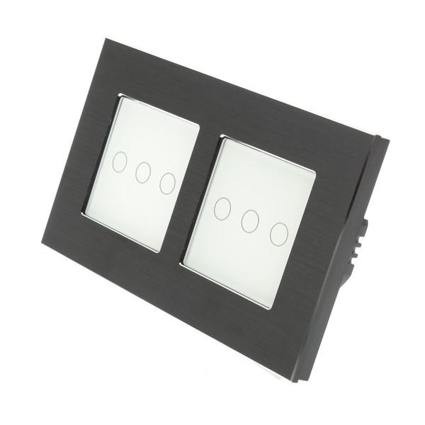 I LumoS PRO Black Brushed Aluminium Frame & White Insert LED Smart Wi-Fi On/Off Touch Light Switches