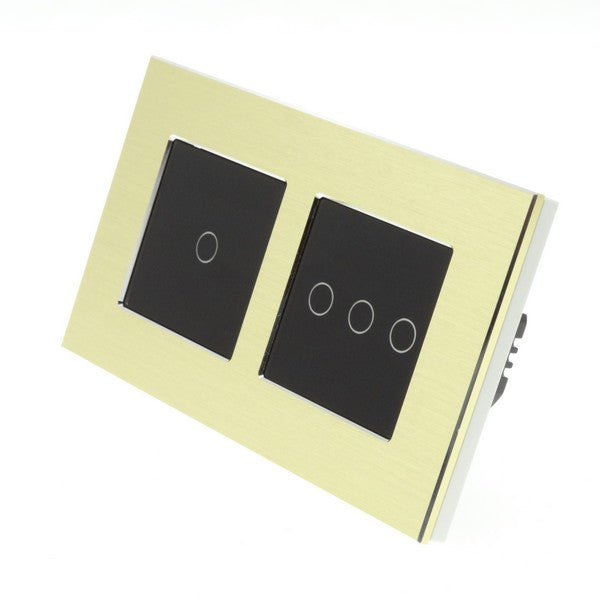 I LumoS Luxury Gold Brushed Aluminium Double Frame Touch Remote Dimmer & Remote On/off Combination LED Light Switches