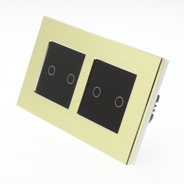 I LumoS Luxury Gold Brushed Aluminium Double Frame Touch Remote Dimmer & Remote On/off Combination LED Light Switches