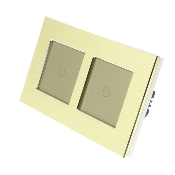 I LumoS Luxury Gold Brushed Aluminium Double Frame Touch Remote Dimmer & Remote On/off Combination LED Light Switches