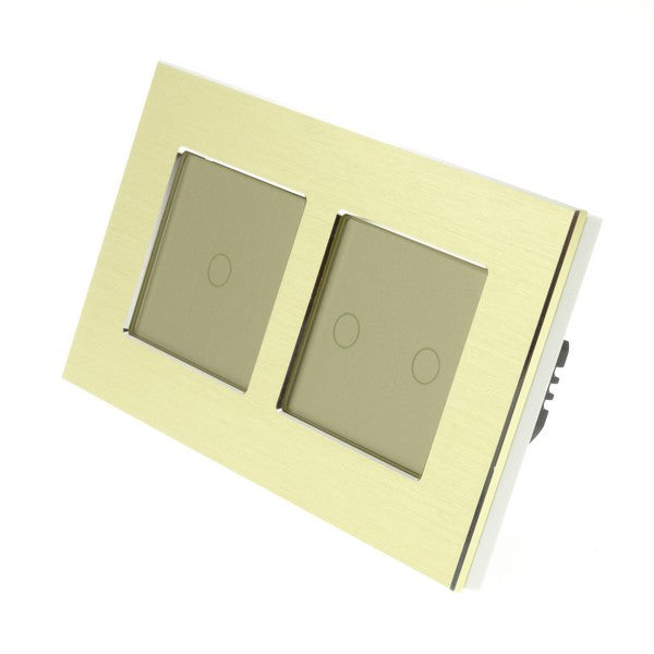 I LumoS Luxury Gold Brushed Aluminium Double Frame Touch Remote Dimmer & Remote On/off Combination LED Light Switches