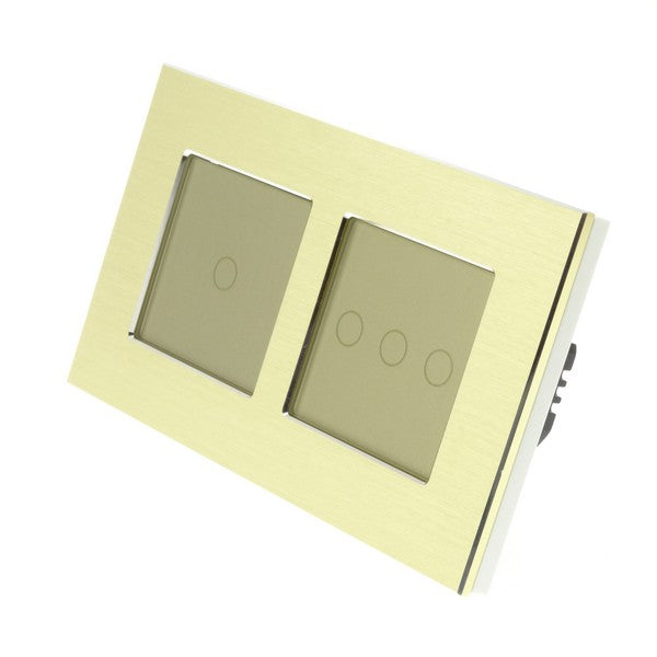 I LumoS Luxury Gold Brushed Aluminium Double Frame Touch Remote Dimmer & Remote On/off Combination LED Light Switches