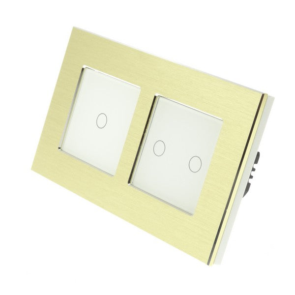 I LumoS Luxury Gold Brushed Aluminium Double Frame Touch Remote Dimmer & Remote On/off Combination LED Light Switches