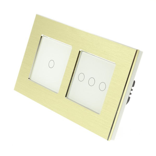 I LumoS Luxury Gold Brushed Aluminium Double Frame Touch Remote Dimmer & Remote On/off Combination LED Light Switches