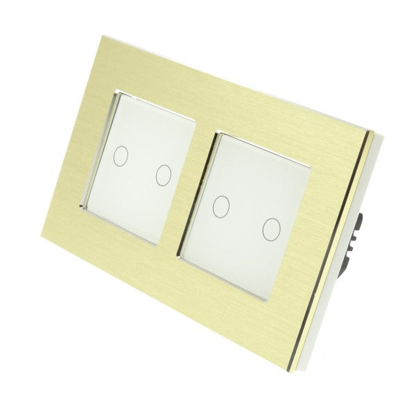 I LumoS Luxury Gold Brushed Aluminium Double Frame Touch Remote Dimmer & Remote On/off Combination LED Light Switches