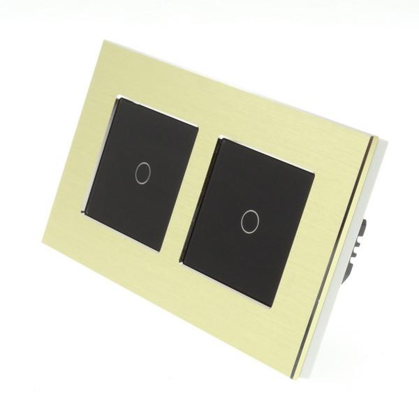 I LumoS PRO Gold Brushed Aluminium Frame & Black Insert LED Smart Wi-Fi + RF Dimmer Touch Light Switches