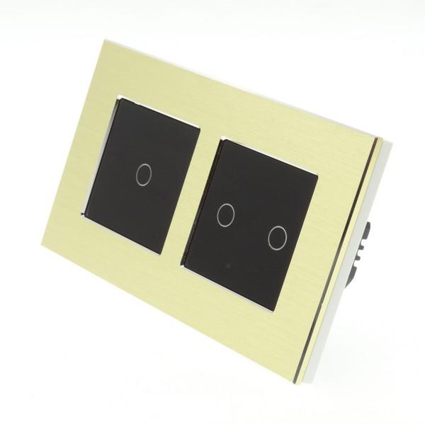 I LumoS X-PRO Gold Brushed Aluminium Frame & Black Insert LED Smart Wi-Fi On/Off Touch Light Switches