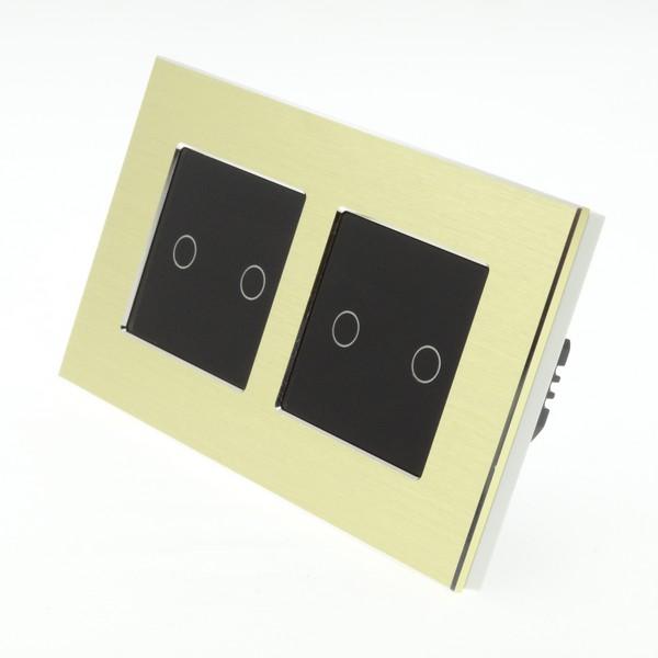 I LumoS Luxury Gold Brushed Aluminium Frame & Black Insert LED Dimmer Touch Light Switches