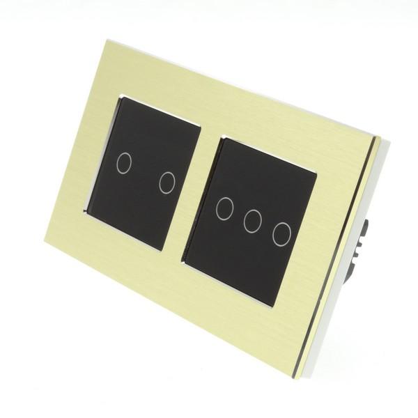 I LumoS X-PRO Gold Brushed Aluminium Frame & Black Insert LED Smart Wi-Fi On/Off Touch Light Switches