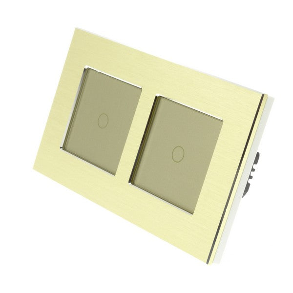 I LumoS Luxury Gold Brushed Aluminium Frame & Gold Insert LED On/Off Touch Light Switches