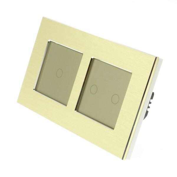 I LumoS Luxury Gold Brushed Aluminium Frame & Gold Insert LED Remote Dimmer Touch Light Switches