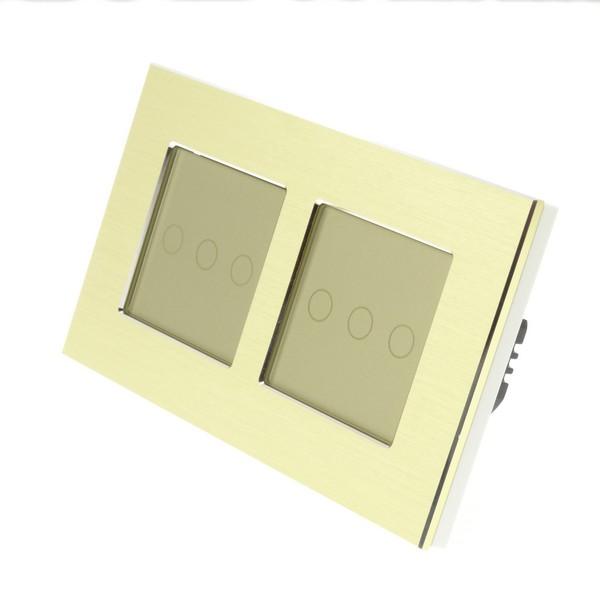 I LumoS Luxury Gold Brushed Aluminium Frame & Gold Insert LED Dimmer Touch Light Switches