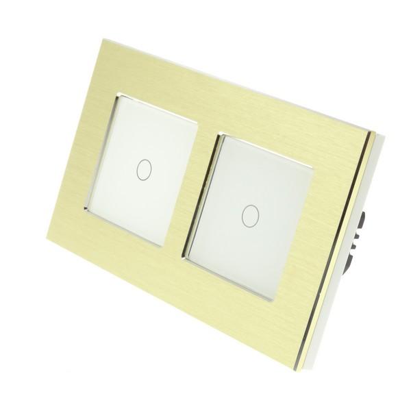 I LumoS Luxury Gold Brushed Aluminium Frame & White Insert LED Remote Dimmer Touch Light Switches